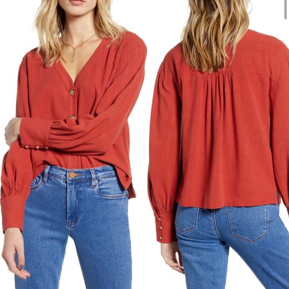 BP Nordstrom Bishop Linen Blouse